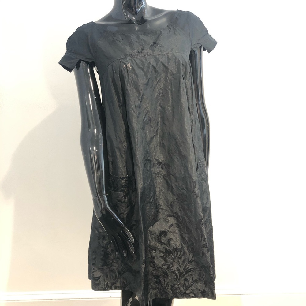 Cotton Metal Floral Cap Sleeve Trapeze Dress